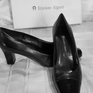 Etienne Aigner Black Patent Leather Pumps Size 7M